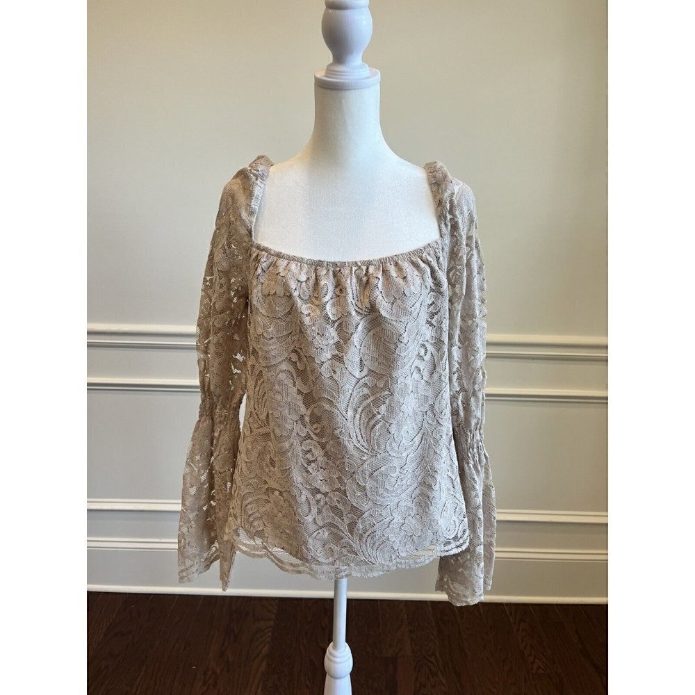 Cupcakes and Cashmere Tan Seville Long Sleeve Blouse Sz Small Women's Boho NEW‎
